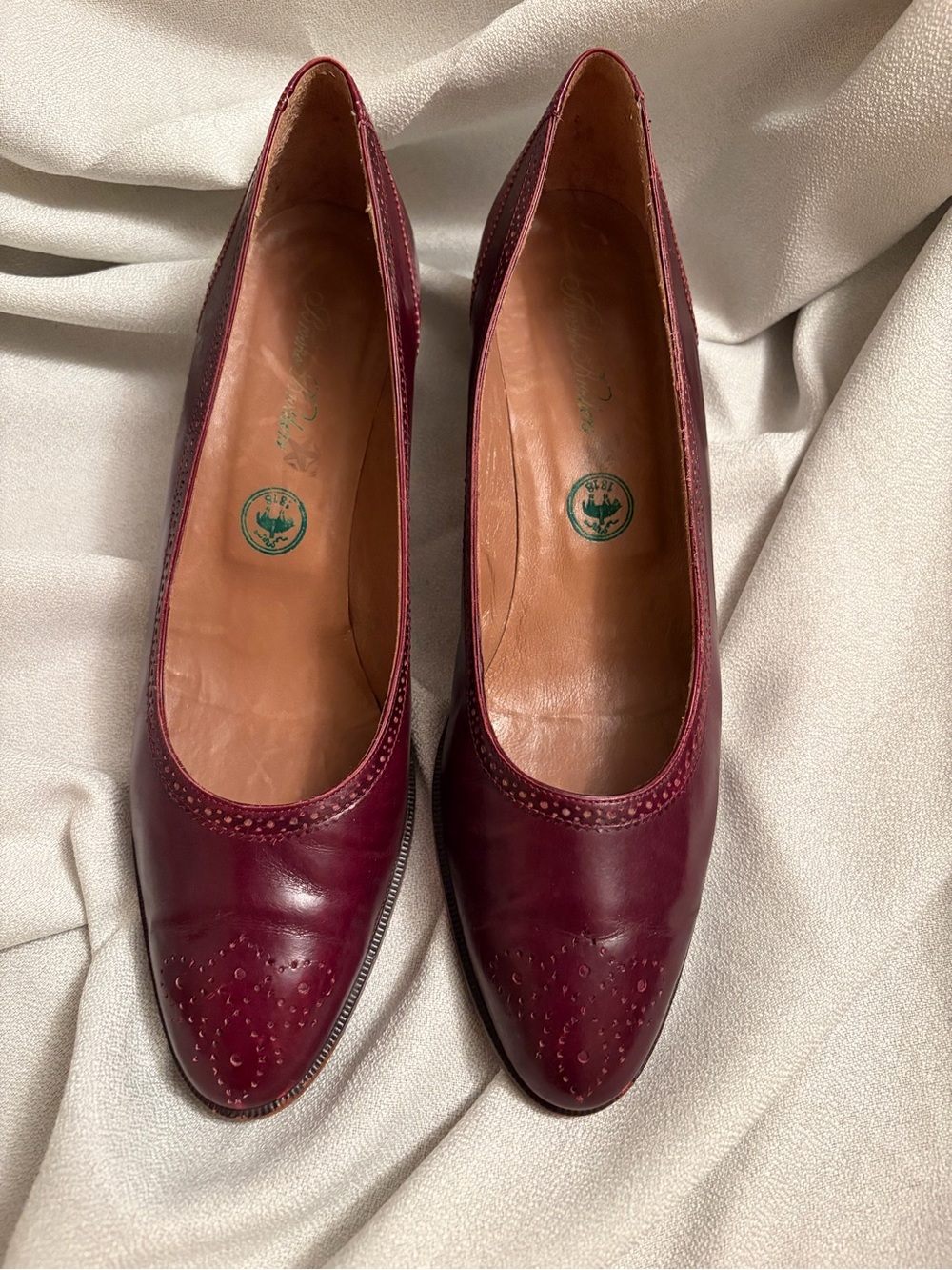Brooks Brothers Wine Leather Flats with Brogue Detailing